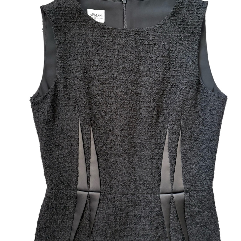Armani Collezioni Wool Blend Tweed Black Sleeveless Sheath Midi Dress Size 2 - Picture 9 of 15